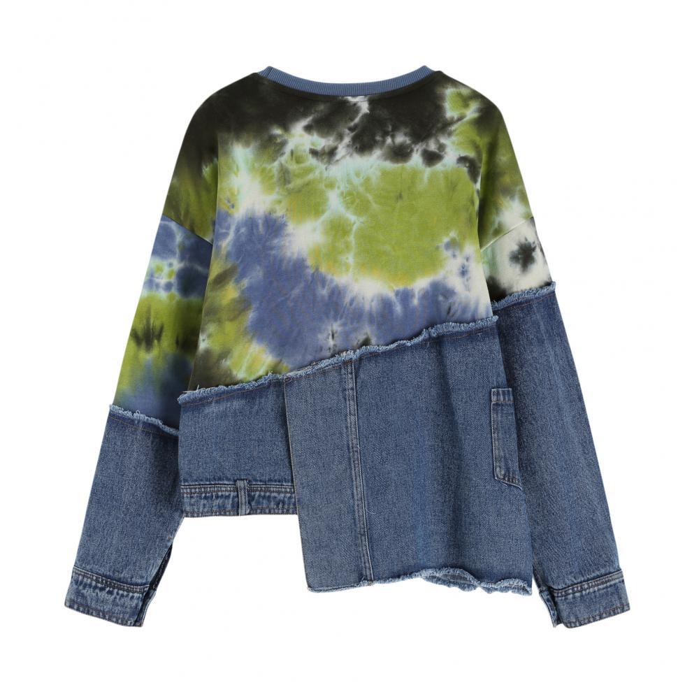 Tie-Dye Denim Stitching Loose Long-Sleeve Sweater