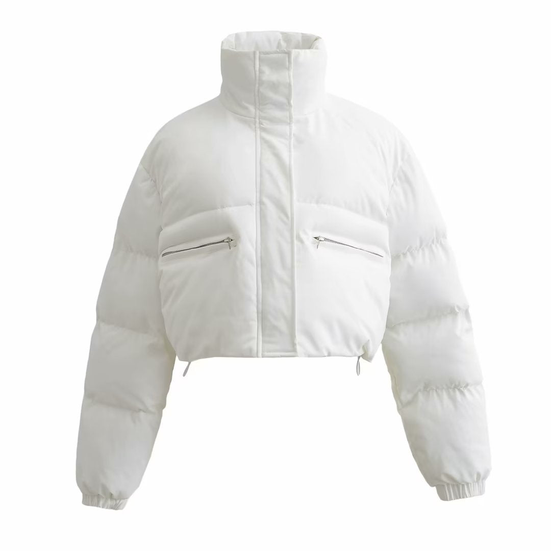 Women's Stand Collar Zipper Short Down Winter Coat