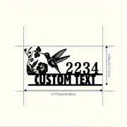 Personalized Hummingbird Metal Sign with Custom Floral Address Plaque, Art Deco Black Finish for Indoor/Outdoor Wall Decor