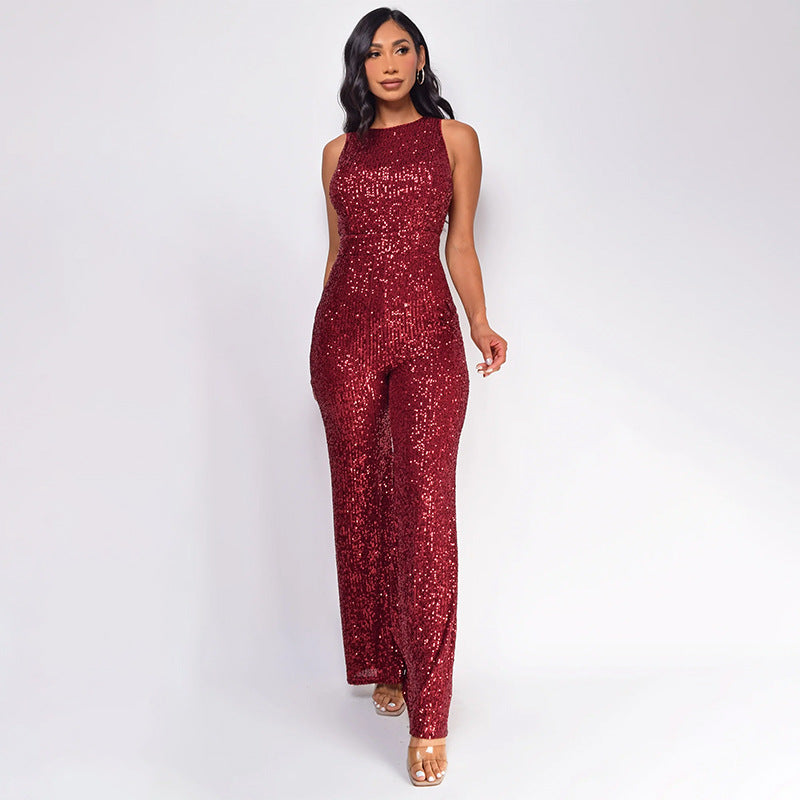 Women's Slim-Fit Wide-Leg Sleeveless Jumpsuit
