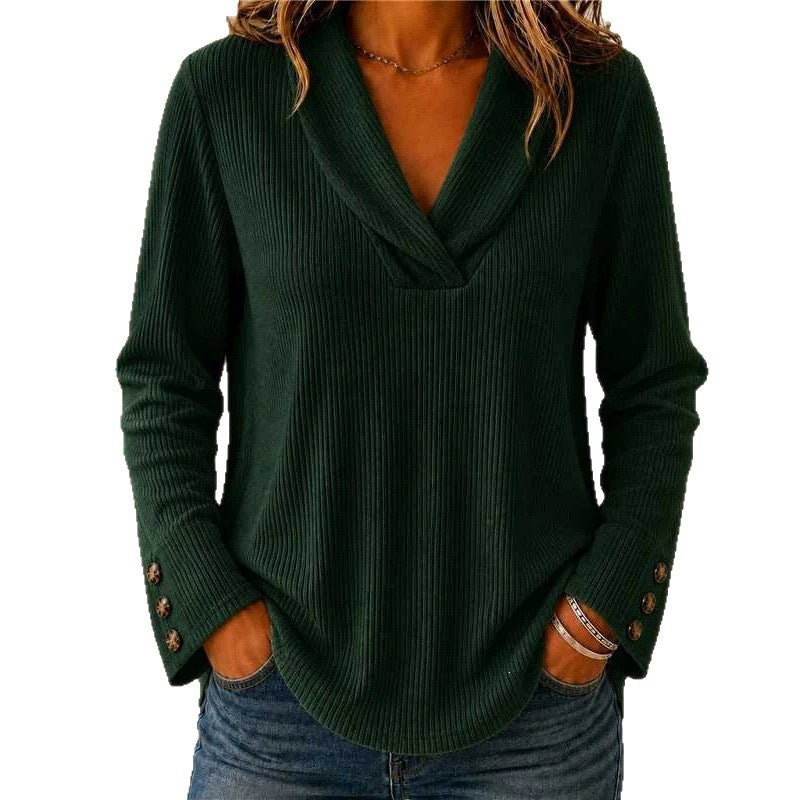 Fashionable Womens Solid-color Crew-neck Casual Sweater