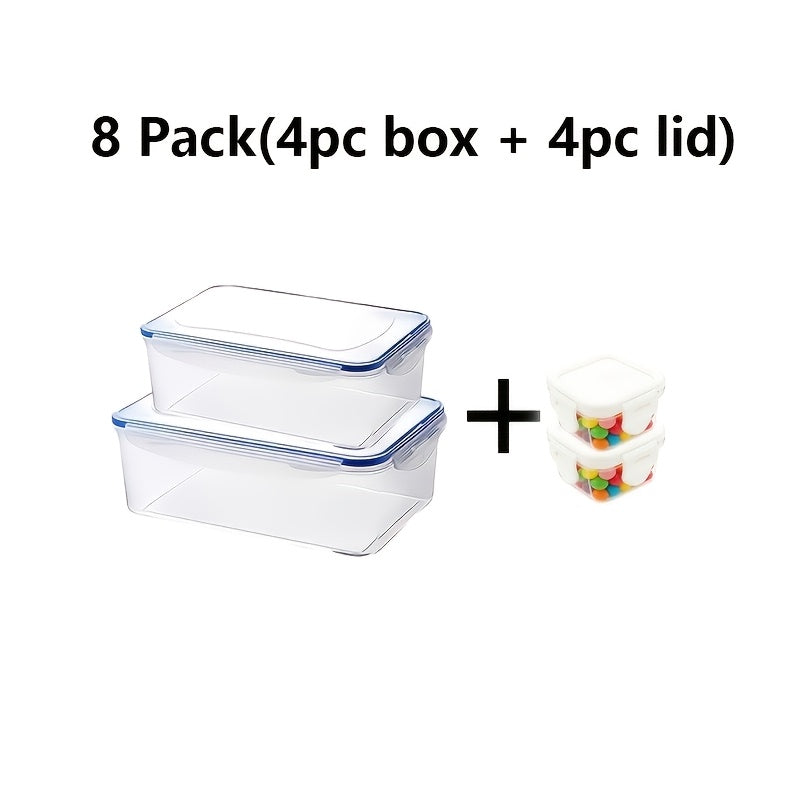 8-Piece Transparent Stackable Food Storage Container Set with Tight-Sealing Lids – Microwave, Freezer & Refrigerator Safe, Leak‑Proof, Heavy‑Duty Polypropylene