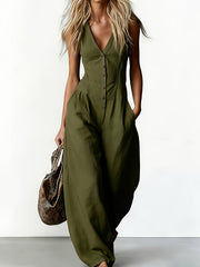 Chic V-Neck Sleeveless Straight-Leg Jumpsuit