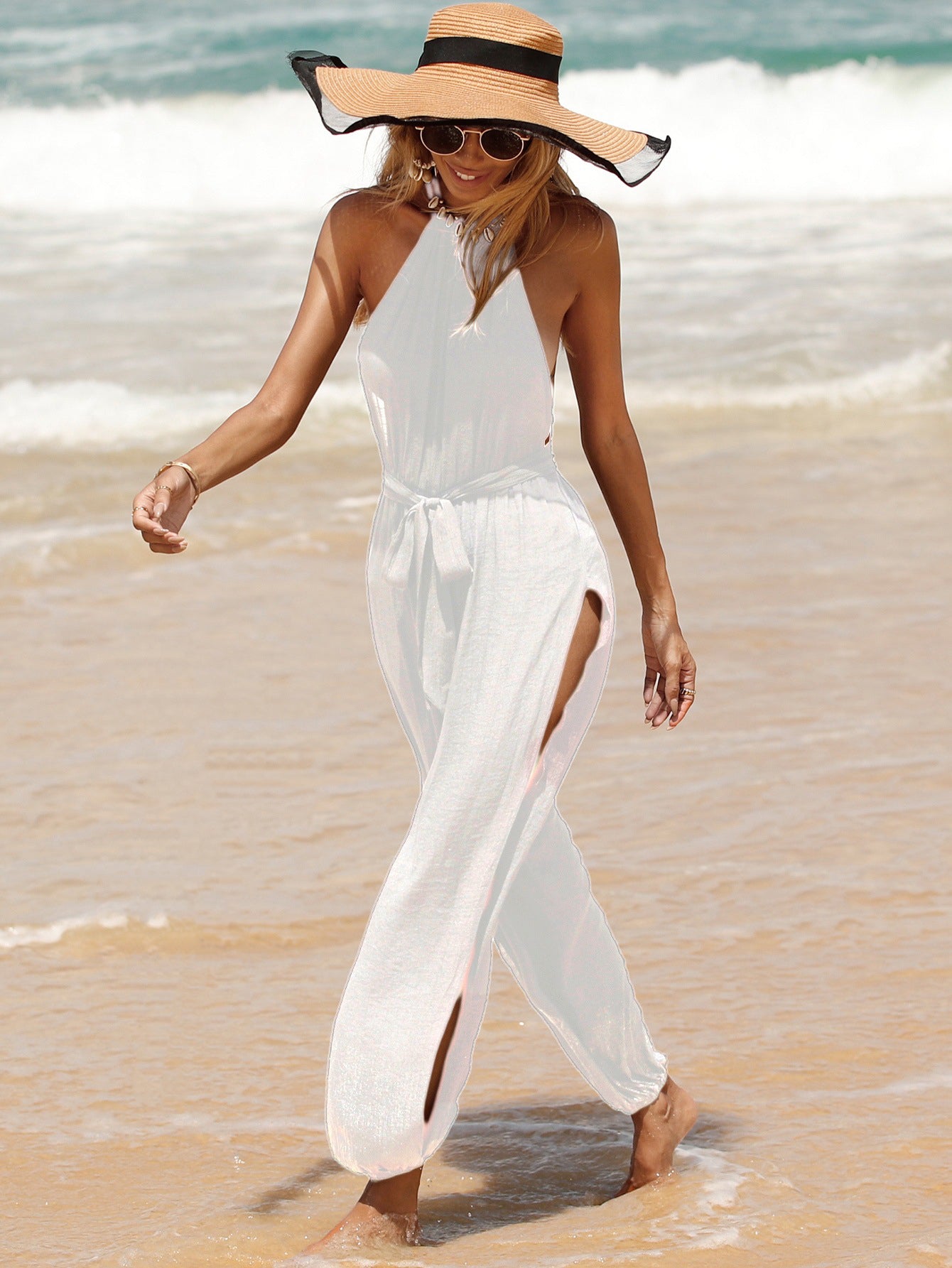 Women's Solid Color Versatile Tie-Up Bodysuit