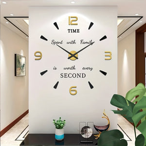 DIY Large Wall Clock, Modern 3D Hanging Clock with Mirror Number Stickers, Suitable for Home Office Decorative Battery-Powered Clock