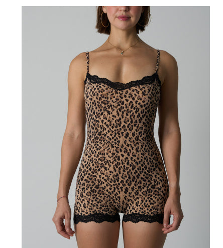 Leopard-Print Lace Knit Cami Jumpsuit