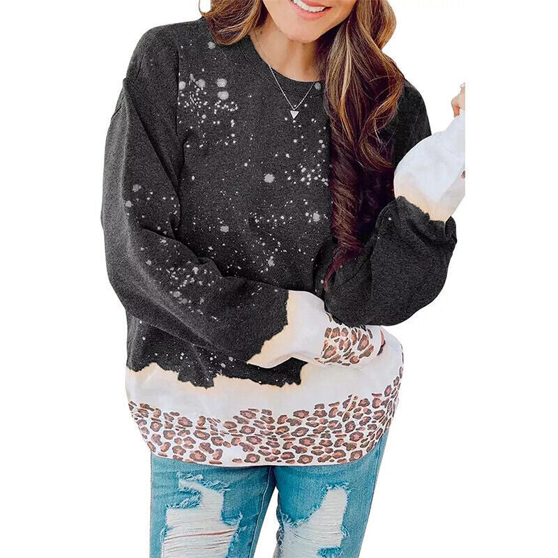 Leopard Splicing Tie-Dye Hooded Sweater