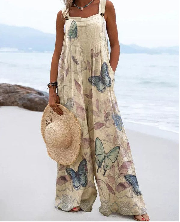 Women's Casual Fashion Printing Suspender Pants
