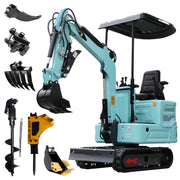1.4 Ton (3000 lb) Mini Excavator with Kubota Diesel Engine, Twin‑Cylinder, Water‑Cooled, Pilot‑Operated Hydraulic Thumb Chuck, Includes Attachments