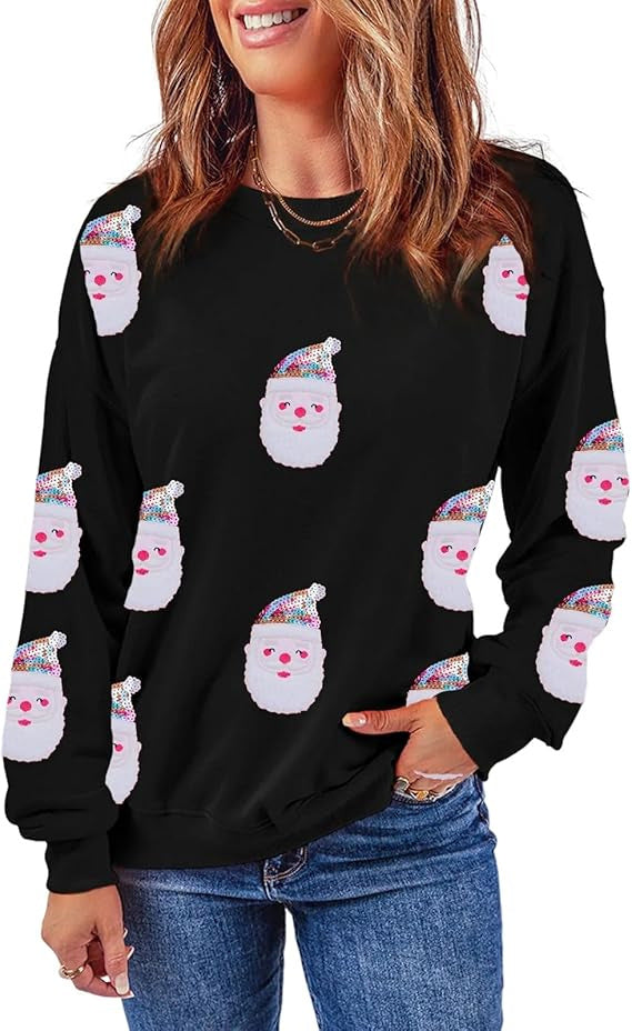 Sparkly Santa Claus Sequin Christmas Sweatshirt