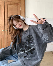 Vintage Distressed Washed Loose Pullover Top
