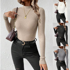 Women's Round Neck Mock Neck Sweater Knitted Pullover