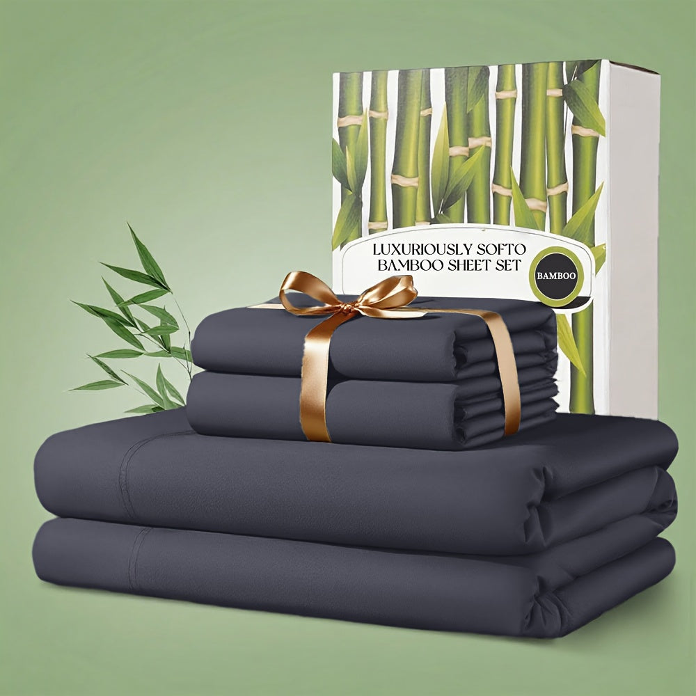 4 Pcs Bamboo Bed Sheet Set, 2200 TC Cooling Fabric, Bamboo Fitted Sheet Set, Extra 18\"-24\" Deep Pocket, Cooling & Breathable With Smooth Feel, Queen Size Sheets Ultra Soft For Hot Sleepers...