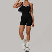 Contrast Color Fake Two-Piece Sports Jumpsuit