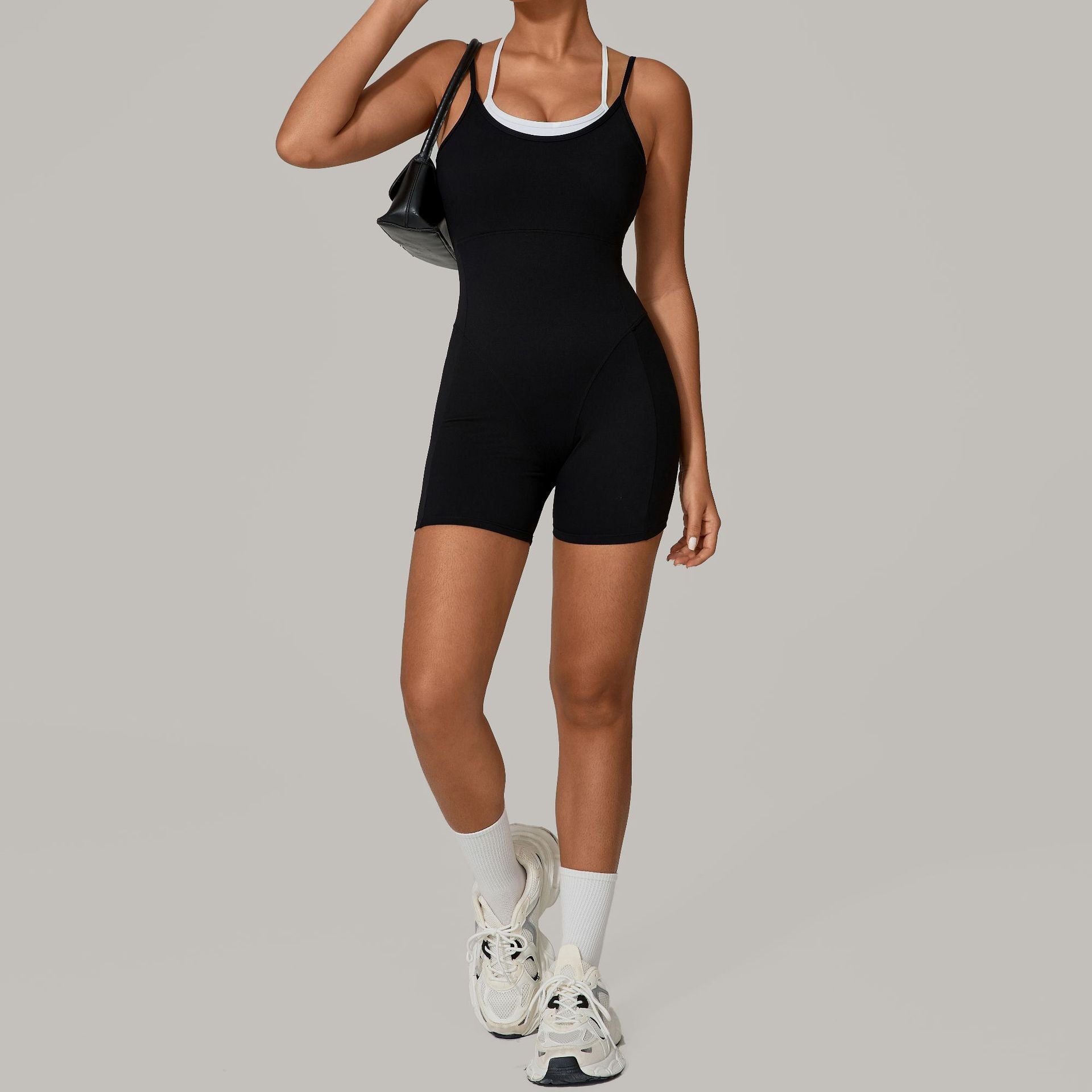 Contrast Color Fake Two-Piece Sports Jumpsuit