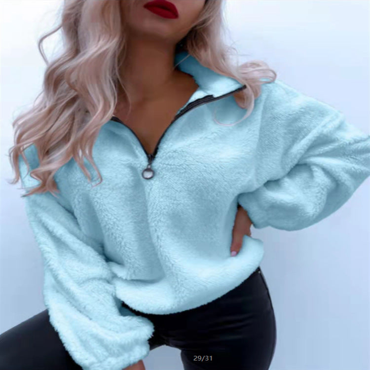 Cozy Women's Long-Sleeve Lapel Flannel Pullover Sweater