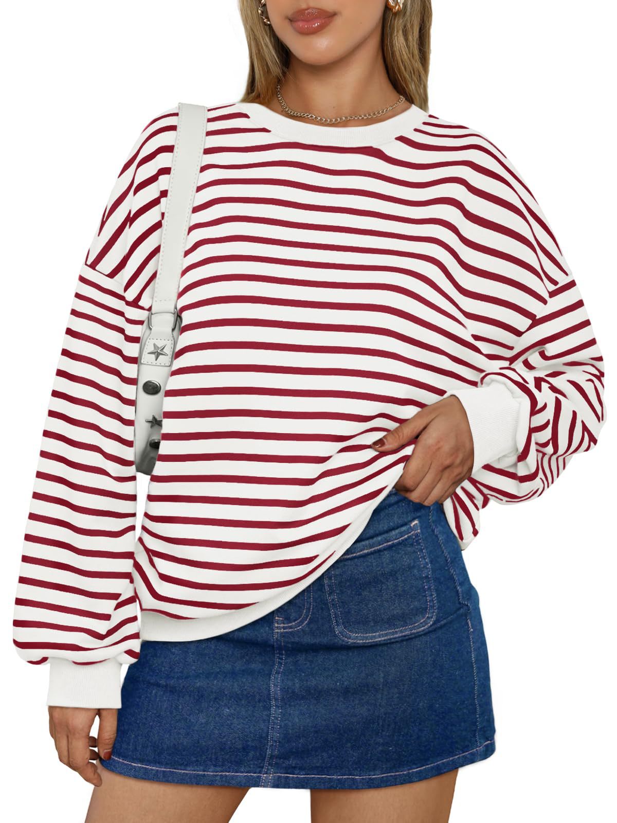 Women's Colorful Striped Loose Round Neck Sweatshirt