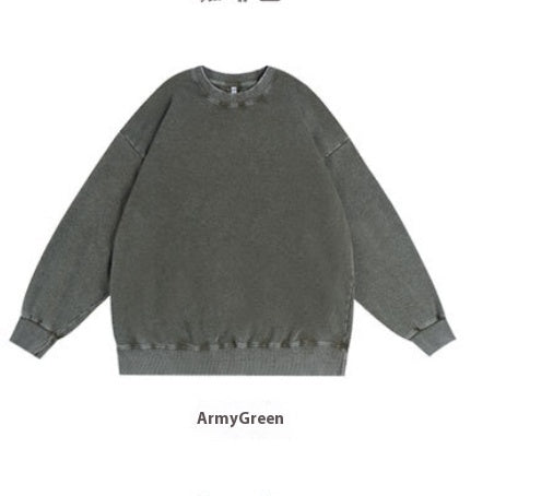 Washed Vintage Round Neck Cotton Long Sleeve Sweatshirt