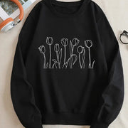 Cozy Letter Print Fleece Long Sleeve Casual Sweatshirt