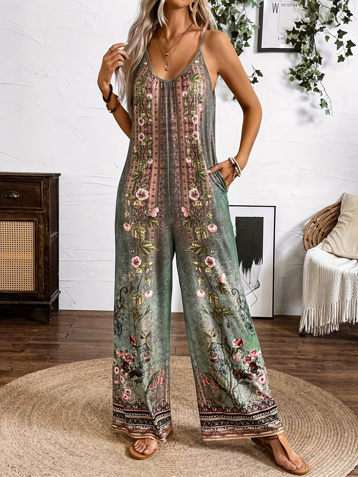 Boho Tribal Print Long Sleeve Jumpsuit