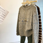 Women's Floral Embroidered Pullover Sweater Loose Lazy Style