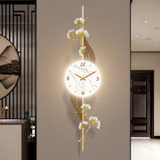 3D Ginkgo Leaves Metal Wall Art with Light, Clocks for Living Room, Large Wall Clock, Silent Wall Clock, Retro Metal Ginkgo Leaf Design, for Bedroom Kitchen Decorative Wall Clocks (39, 5''x9, 4'' )