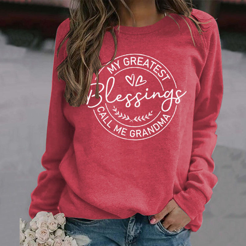 Plus Size Round Neck Printed Long Sleeve Loose Sweater