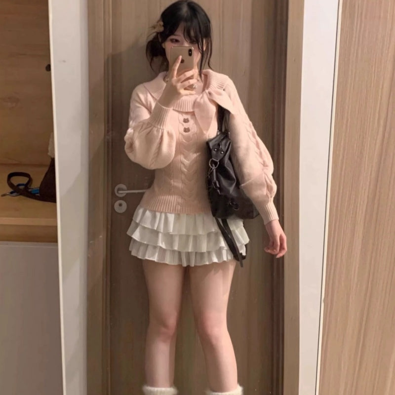 Ancient Early Cute Rabbit Ear Collar Waist-tight Slim Fit Sweater