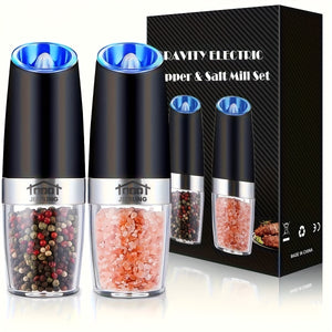 2PCS Gravity-powered Electric Salt and Pepper Grinder Battery-powered LED Light One-handed Automatic Operation Adjustable Coarse Grinder Grinder Black Rocking Chair Creative Kitchen Gadget Gift Bat...