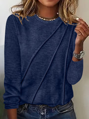 Long Sleeve Geometric-Pattern Ruched Bust Crew Neck T-Shirt