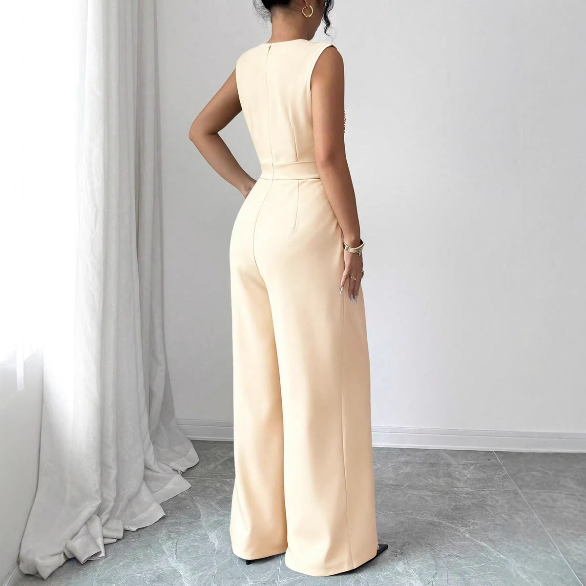 Elegant Sequin V-Neck Wide-Leg Jumpsuit