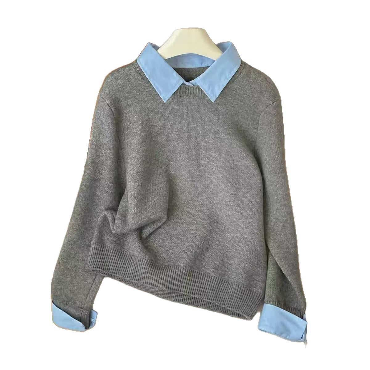 New Autumn Winter Womens Patchwork Faux Two-piece Sweater