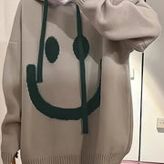 Plus Size Women's Joyful Face Pattern Long Sleeve Drawstring Hoodie