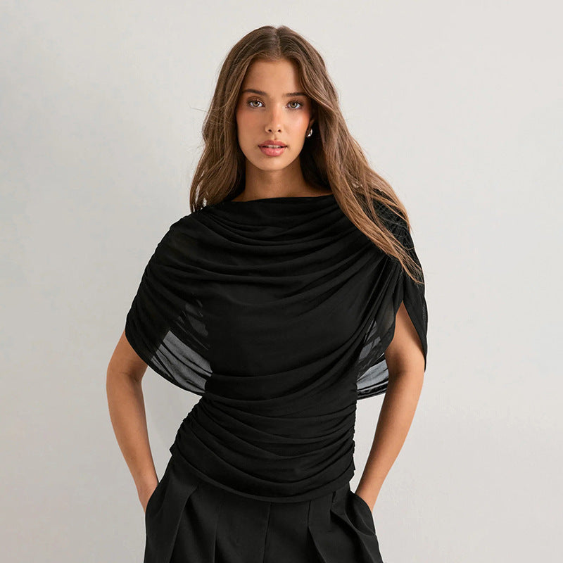 Elegant Sleeveless Scarf-Neck Shirt – Slim Fit, Versatile