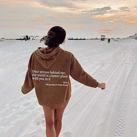 Casual Letter Print Long Sleeve Loose Hooded Pullover