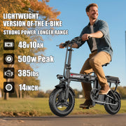 Ebikes for Adults, 500W Lightweight Folding Electric Bike for Adults, 20MPH 35Mile Long Range Commuter Electric Bicycle, 48V 10AH Removable Battery E Bike, Multi-Shock AbsorptionLoad-bearing Capaci...