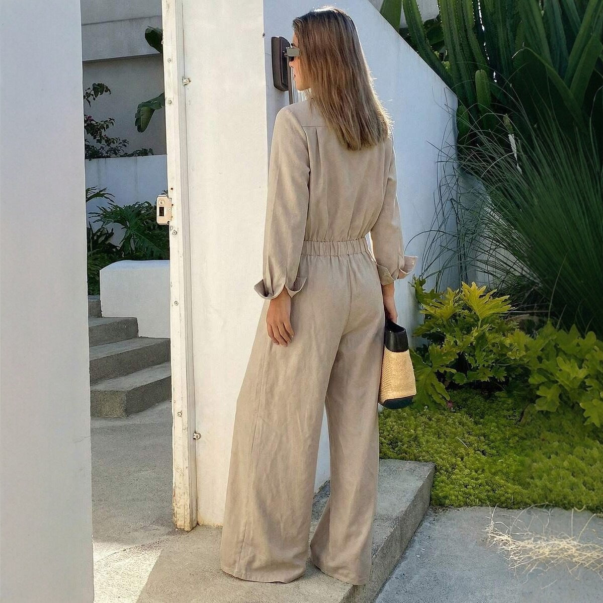 Autumn New Style Workwear-inspired Lapel Jumpsuit For Women