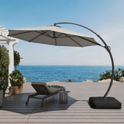 [Heavy Duty Offset Umbrella] KAMEROUT 11ft Outdoor Patio Umbrella with Base Included, Deluxe Curvy Cantilever Umbrella Heavy Duty Offset Hanging Umbrella with 360° Rotation for Market, Pool, Garden, Backyard, Deck