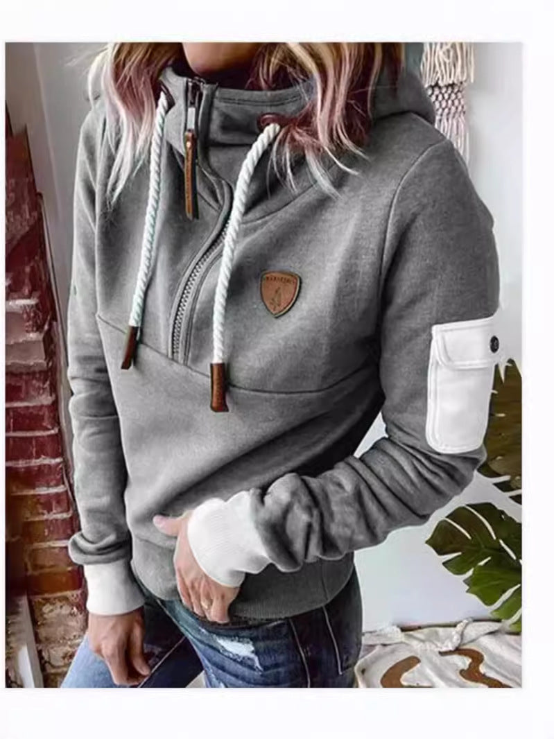 Women's Half Zipper Patchwork Colorblock Sweater