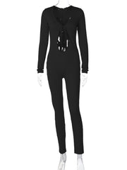 Slim-Fit Long Sleeve Chest Hollow Jumpsuit