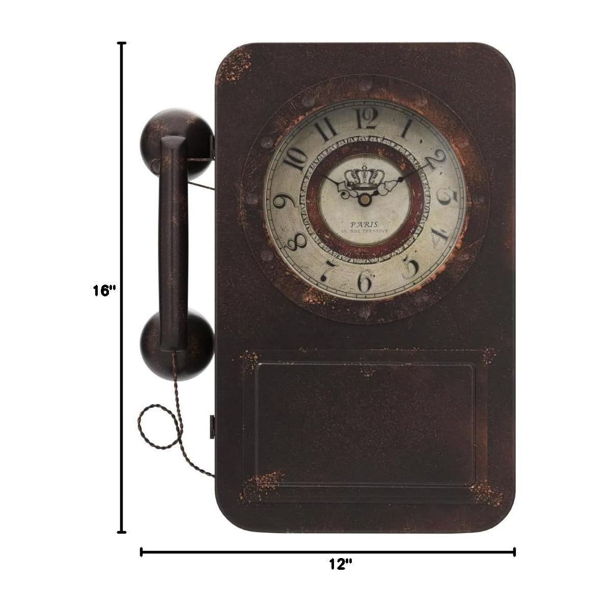 Large Retro Telephone Wall Clock with Hidden Safe - Vintage Metal & Glass Design, Battery-Powered Quartz Movement, 16"H x 12"W x 4"D Farmhouse Living Room Decor, Secret Storage Safe with Key Lock, No Wiring Required, Mid-Century Modern Home Security