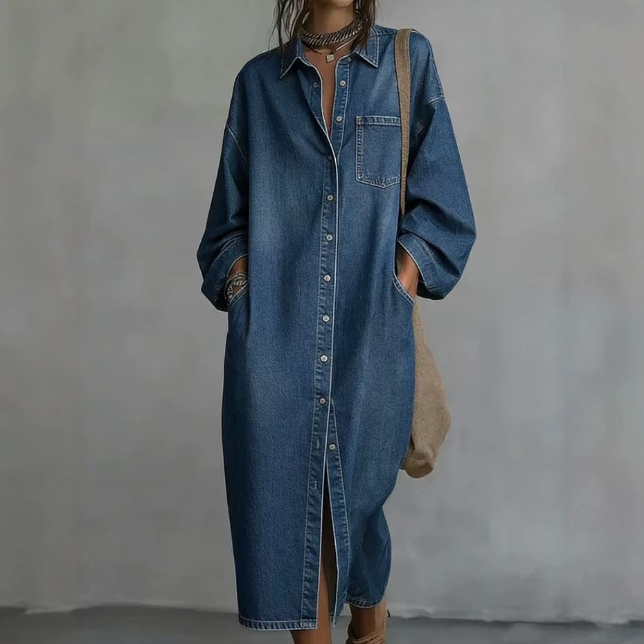 Casual Loose-Fit Denim Shirt Dress