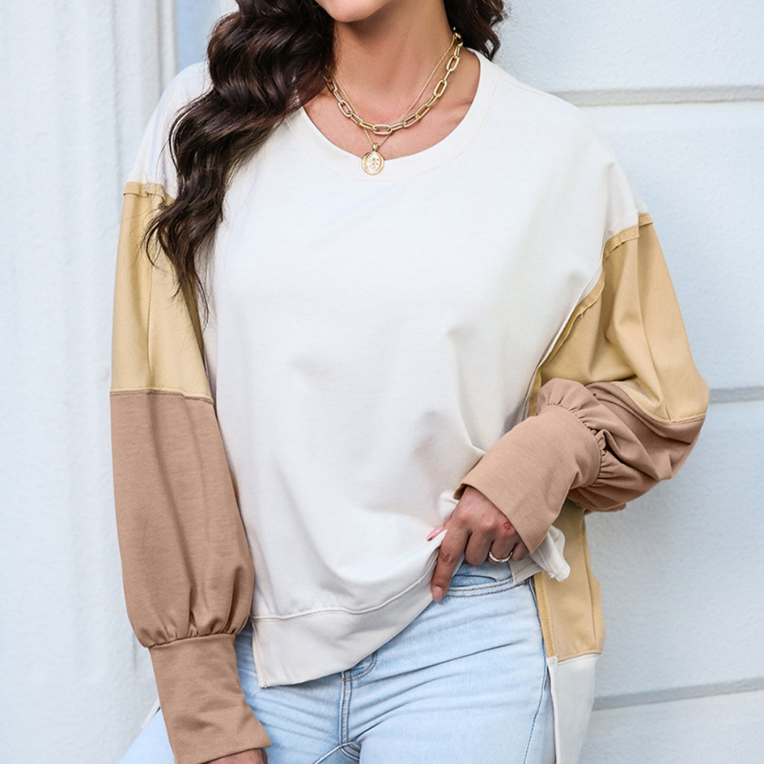Women's Colorblock Long Sleeve Casual Pullover Sweatshirt