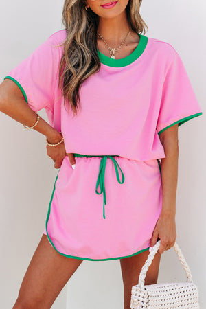 Bonbon 2-teiliges Set aus T-Shirt und Skort mit Farbblock-Kante und überschnittener Schulter