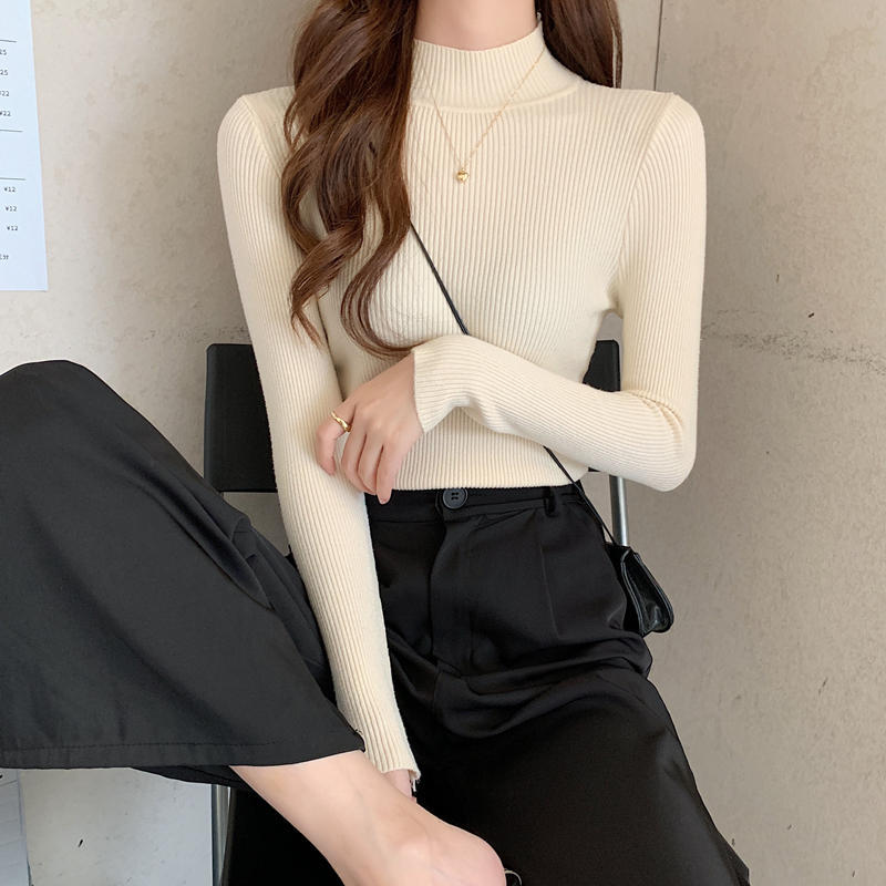 Slim-Fit Mock Neck Long-Sleeve Layering Sweater
