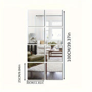 Frameless 12"x10" 8pcs Classic Square Wall Mirror Tiles - Easy Stick-On Installation, Modern Aesthetic, Decorative Wall Mirror for Bedroom, Home Gym, and Dorm Decor