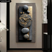 1pc Large Frameless Modern Wall Clock with Natural Stone Texture & Golden Accent Hands - Dark Grey Beige Golden Marble-like Canvas Art Print for, Bedroom, Home Office - Minimalist Contemporary Timepiece (80x160cm/31.5"x62.9"), 2D Flat