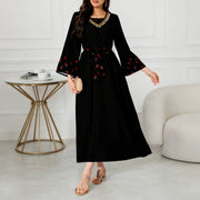Square-neck Printed Long-sleeve Midi Dress