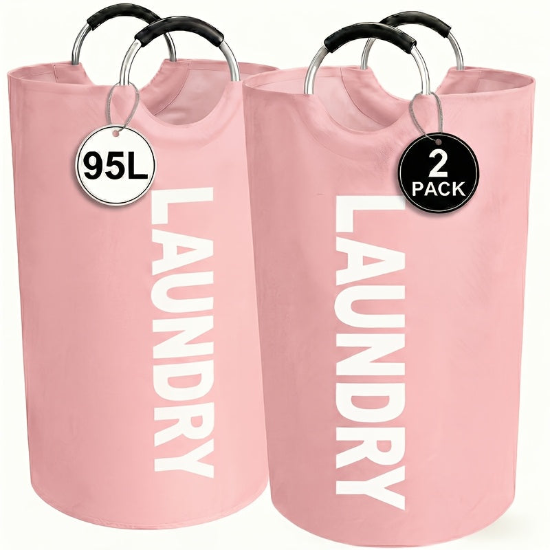 Set of 2 Large Foldable Laundry Baskets with Elevated Design and Half‑Ring Handles
