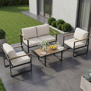 4pcs Outdoor Patio Furniture Set in Grey, Conversation Sofa Set with Metal Frame And All-Weather PE Rope Weaving, UV Resistant And Waterproof Couch with Table for Garden, Balcony, Backyard